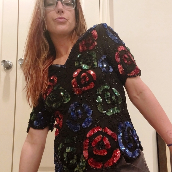 1980's Stenay floral glitz & glam party top - Picture 7 of 16